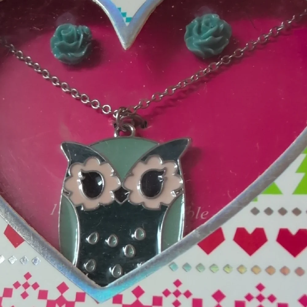 Owl Pendant Necklace with Earrings